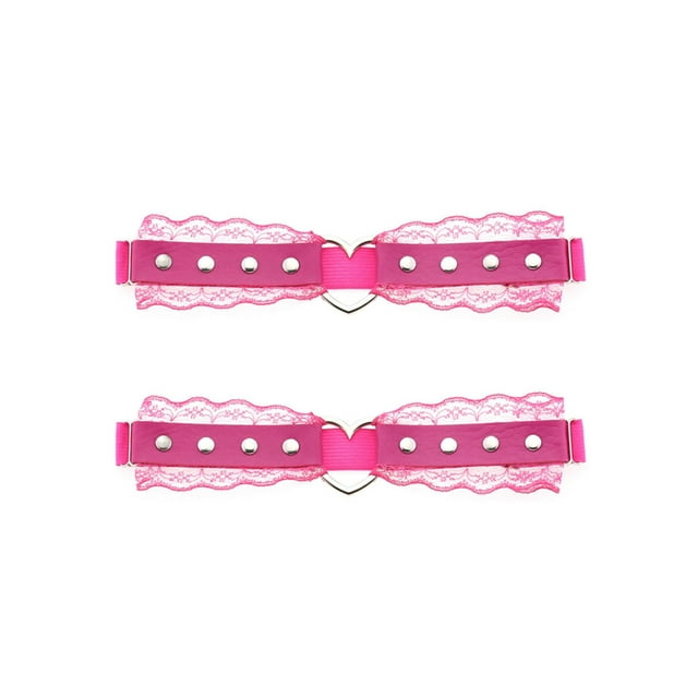 Woman Fun Decorative Belt Peach Heart Hole Lace Mesh Leg Belt