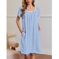 thumbnail image 4 of Ekouaer Nightgowns for Women Short Sleeve Moo Moos Ladies House Dress with Pockets Pleated Sleepshirts Soft Sleepwear, 4 of 6