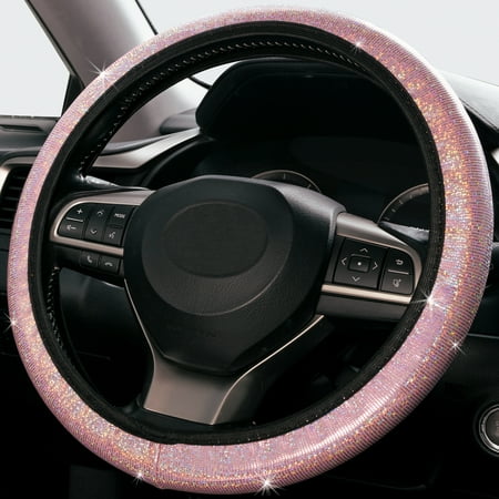 XUKEY Car Bling Steering Wheel Cover for Women Girls Crystal Rhinestone Diamond Pink 15 Inch