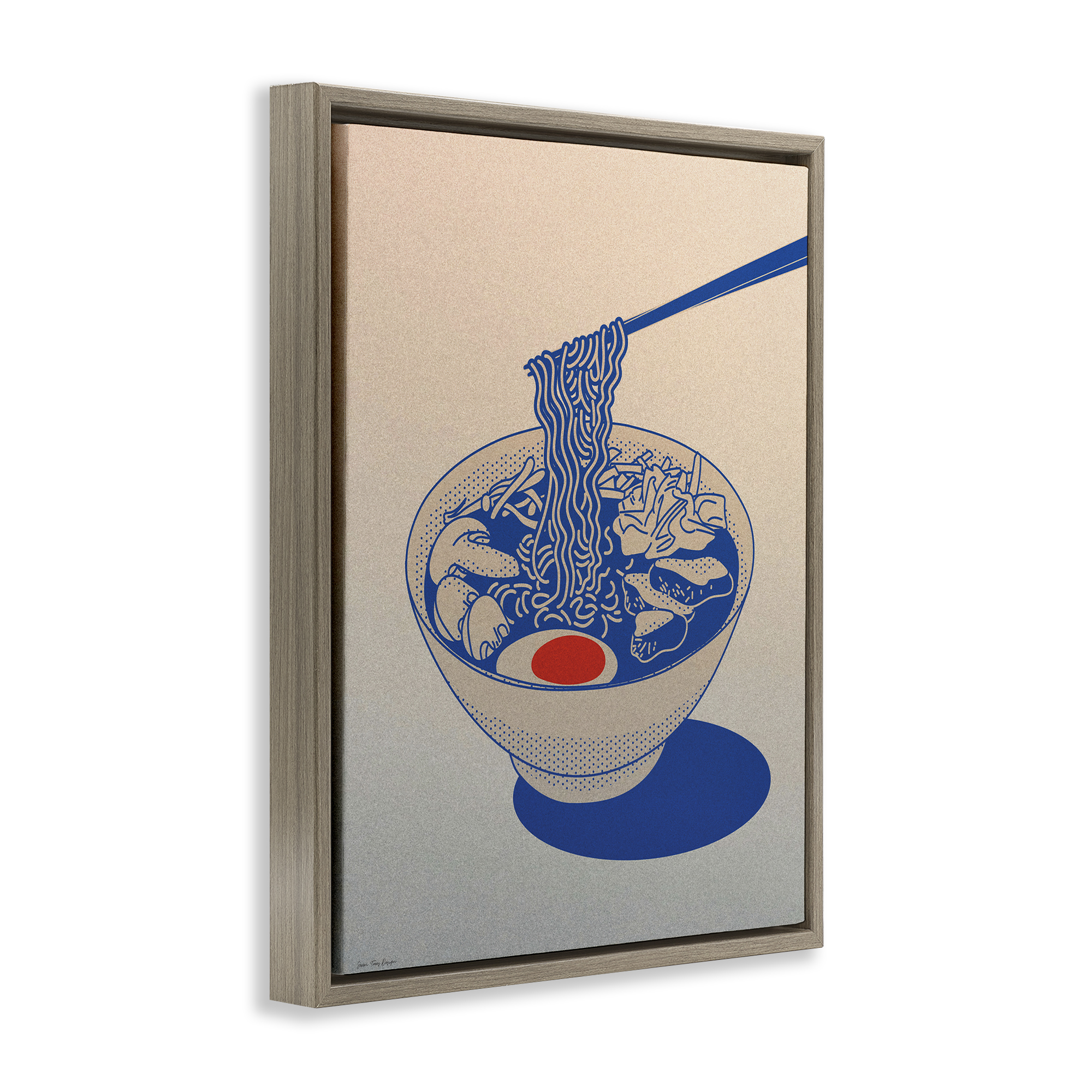 Ramen Noodle Bowl Gradient Brown Framed Floater Canvas Wall Art, design by Seven Trees Design