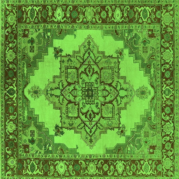 Ahgly Company Indoor Square Oriental Green Industrial Area Rugs, 7' Square