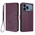thumbnail image 2 of Wallet Leather Case For iPhone 17 Pro Max 6.9",with Card Holder,wristband, Shockproof Kickstand Embossed Love Cat Phone Case,Dark Purple,For iPhone 17 Pro Max, 2 of 8