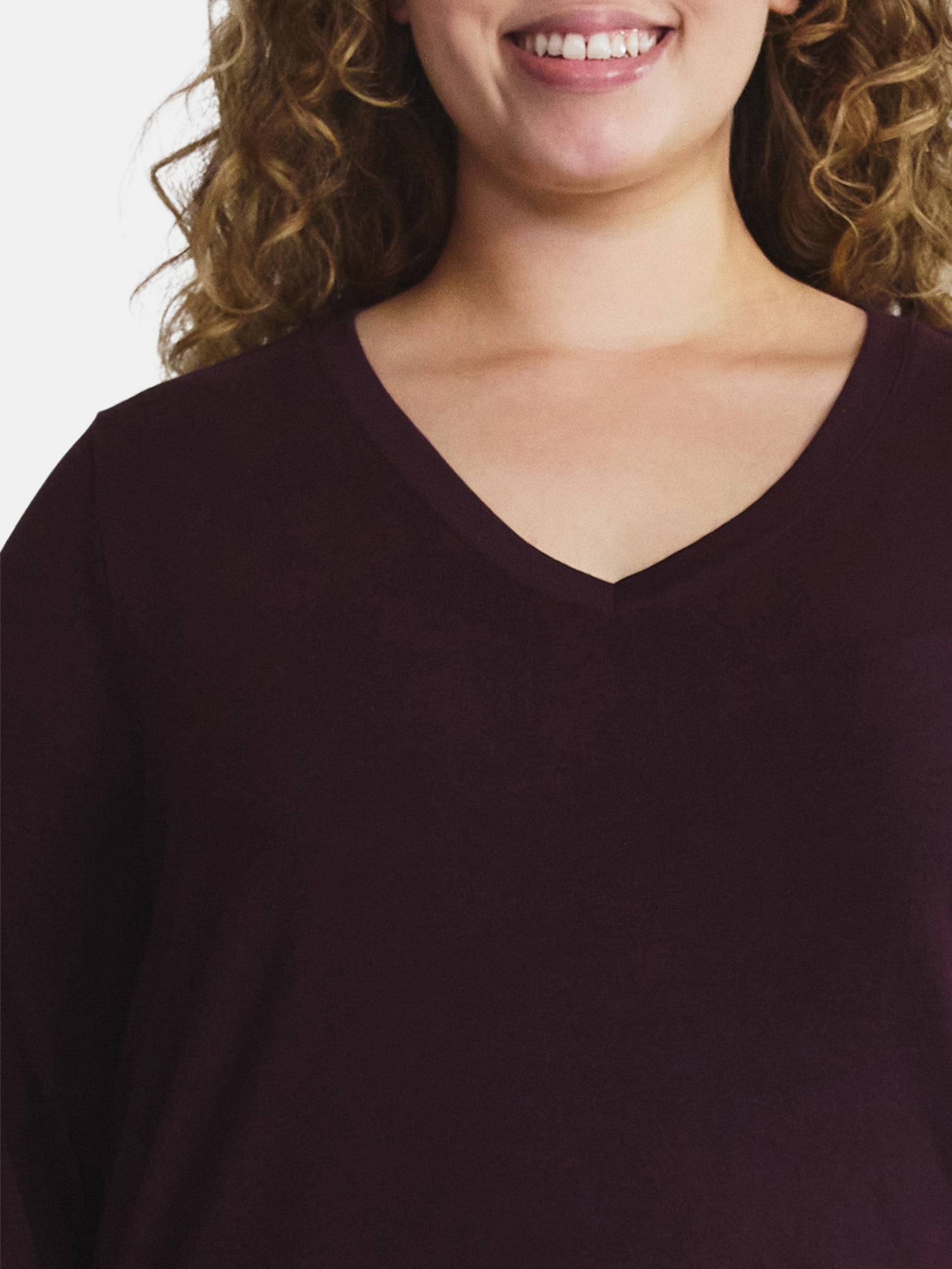 Terra & Sky Women's Plus Size Long Sleeve V-Neck Tee, Sizes 0X-5X