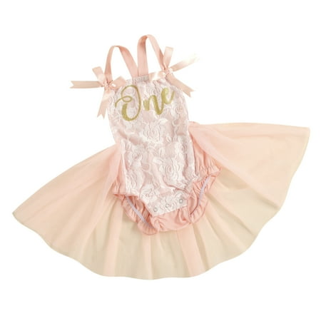 

Summer Baby Girl Romper One Birthday Party Flower Lace Halter Tutu Dress