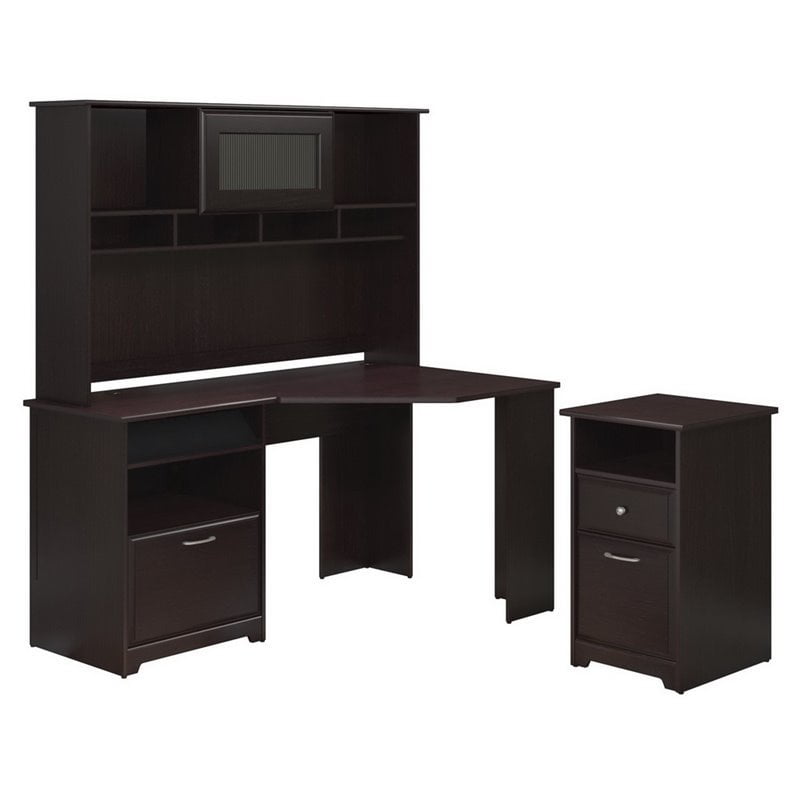 Cabot Corner Desk With Hutch And File Cabinet In Espresso Oak Cabot Corner Desk With Hutch And File