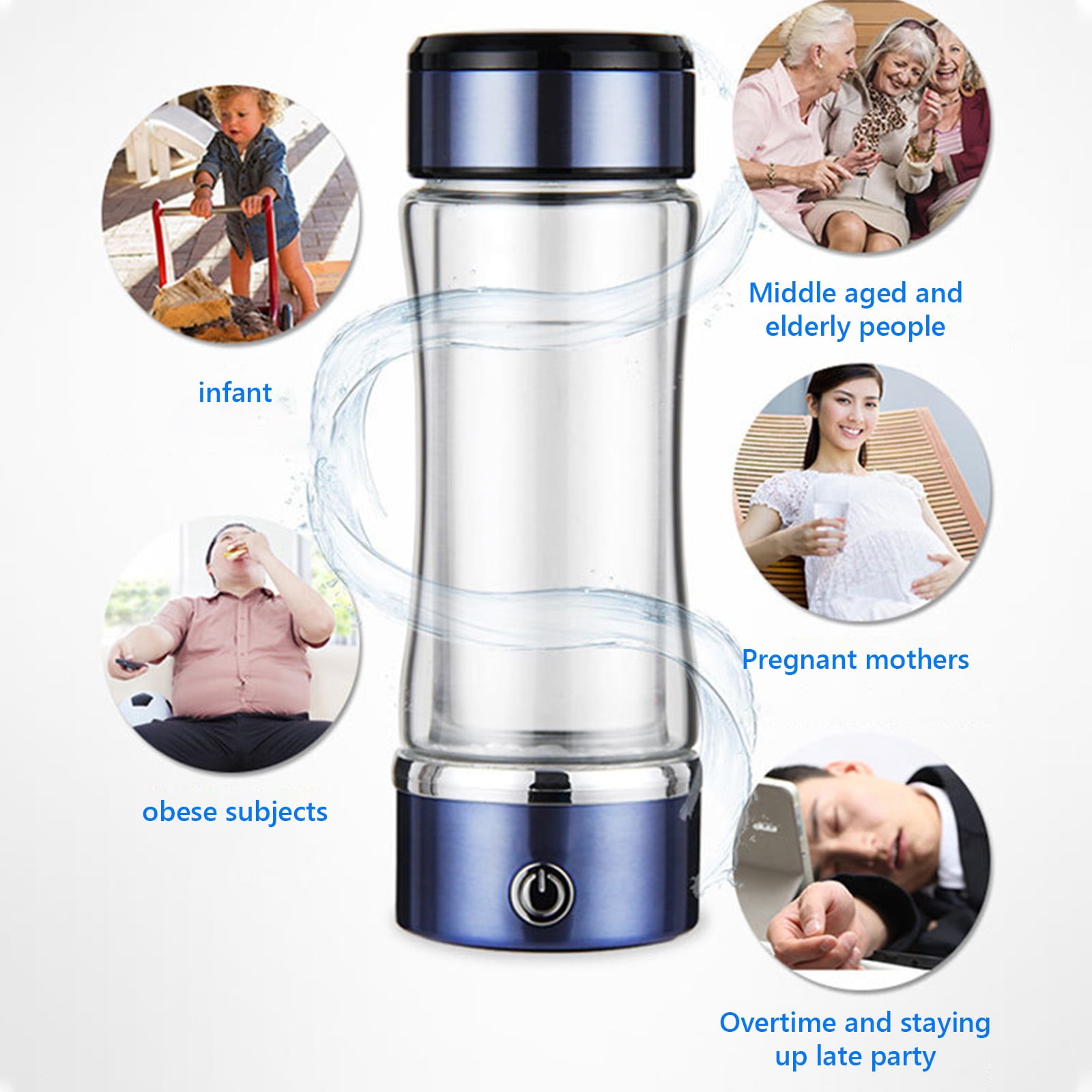 Gnmfd Hydrogen Rich Water Generator Cup Double Layer Glass Healthy Drinking Bottle Portable Rechargeable Hydrogen Maker Cup for Office Fitness Travel Home Use