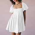 thumbnail image 2 of Mingw Womens Mini Dress Summer Cap Short Sleeve Square Neck Sweet Babydoll for Women Classic Sundress Tiered Pleated Swing Flowy Loose Beach Casual Smocked ,S,White, 2 of 6