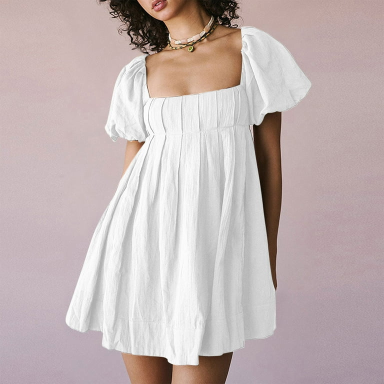 LbsKUS Deals of The Day Square Neck Mini Dress for Women Lovely Puff Short  Sleeve Dress Corset A Line Short Dress Pretty Fairy Dress(White,Large) -  Walmart.com