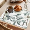 thumbnail image 3 of Spring Botanical Placemats Set of 12 Eucalyptus Leaves Teal Floral Summer Place Mats Indoor Wipeable Table Mats Washable Cloth Dining Table Placemats for Kitchen Holiday Party Home Decor 13x19 Inch, 3 of 9