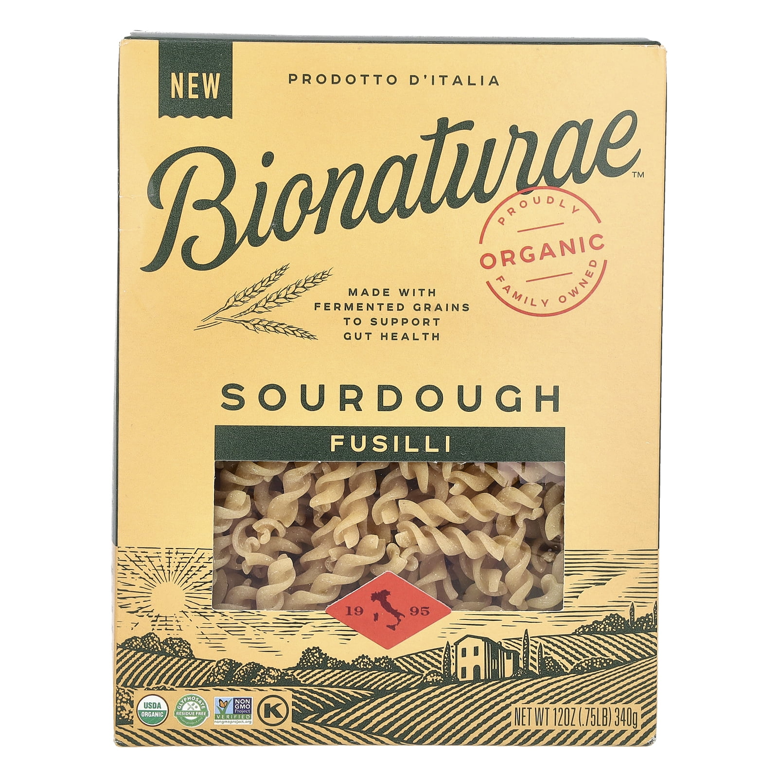 (6 pack) Bionaturae Organic Sourdough Fusilli Pasta, 12 oz, Non-GMO, Kosher Certified