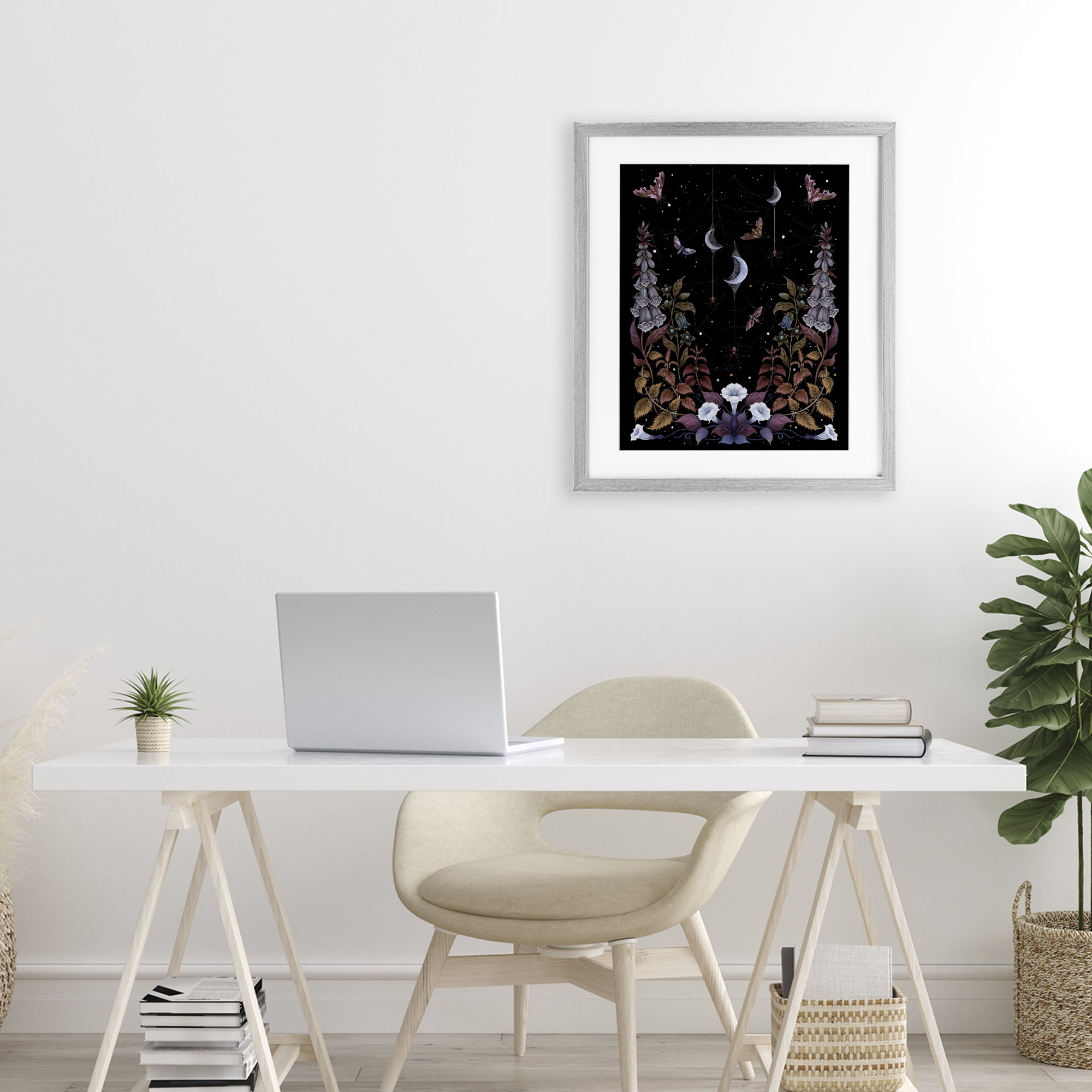 Stupell Industries Witch Garden with Spider Webs Gray Framed Print Under Glass, design by Episodic Drawings
