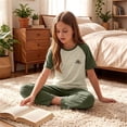 thumbnail image 6 of Amidoa Toddler Girls 2 Piece Outfits Summer Clothes T Shirt Cute Solid Color Ruffle Sleeve Short Sleeves Casual Pants Kids Clothing Sets Army Green Size 14, 6 of 8