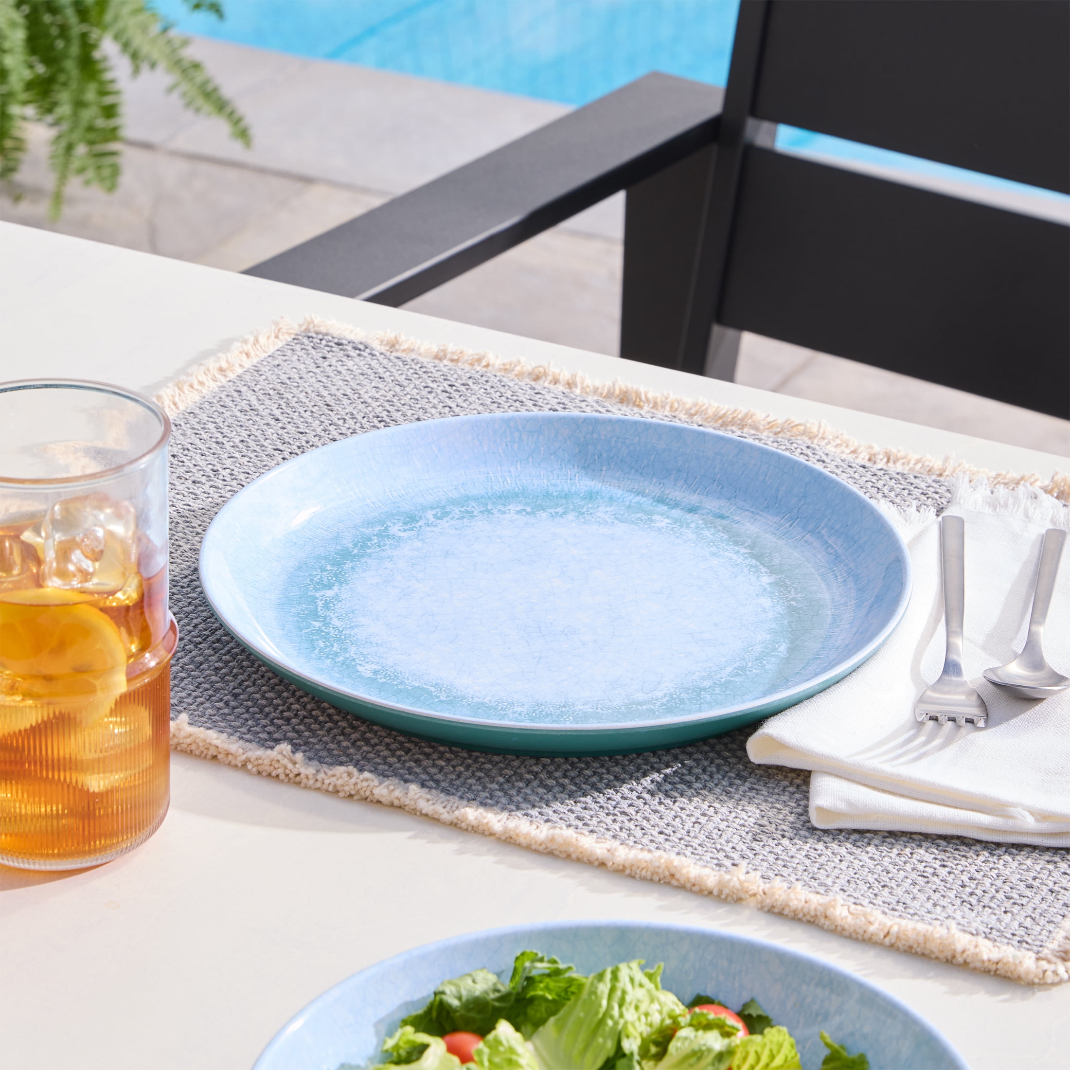 (4 pack) Better Homes & Gardens Eco-Friendly Bamboo Melamine Blue Dinner Plate 10.75 Inch