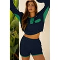 thumbnail image 5 of Women's Navy Blue Color Block Pullover and Shorts Set – Casual Fall Outfit for Daily Wear [ZhiHiMeRi] | L, 5 of 7