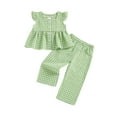 thumbnail image 1 of Conjuntos de 2 piezas para niñas: pantalón, blusa de manga corta con botones, corte en A, estampado a cuadros, ropa de verano., 1 of 9