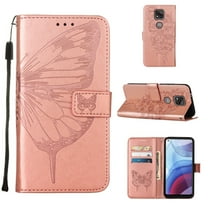 Moto G Play (2021) Case, Dteck Embossed Butterfly PU Leather Credit Card Slots Wallet Case with Hand Strap for Motorola Moto G Play 2021, Rosegold
