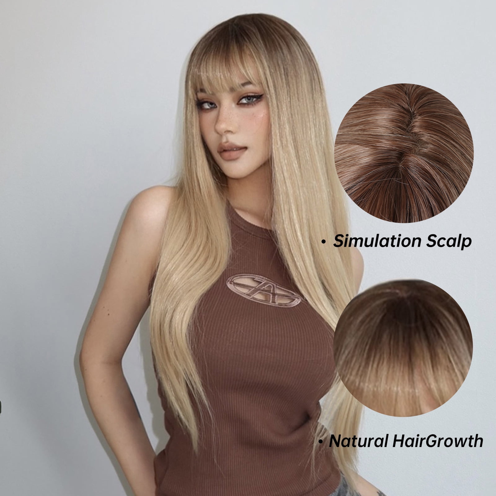 Blonde Wigs for Women Human Hair with Bangs, 26in Lace Front Wigs Human Hair Long Straight Bob Wig
