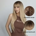 thumbnail image 4 of Blonde Wigs for Women Human Hair with Bangs, 26in Lace Front Wigs Human Hair Long Straight Bob Wig, 4 of 6