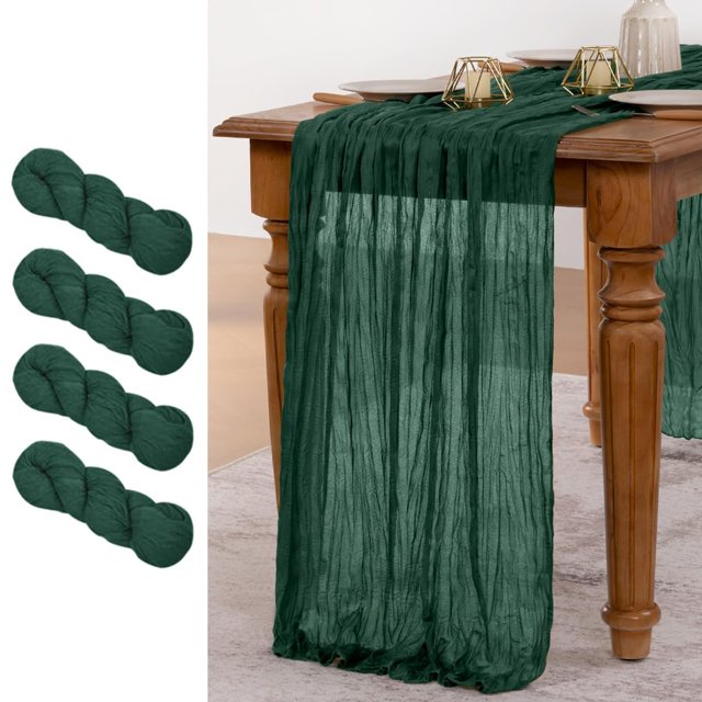 Table Runner MLMW, 160 pulgadas, gasa, algodón, verde esmeralda, paquete de 4