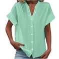 thumbnail image 1 of Timegard Short Sleeve Tops for Women Summer V-Neck Button down Shirts Solid Color Office Casual Loose Tops, 1 of 6