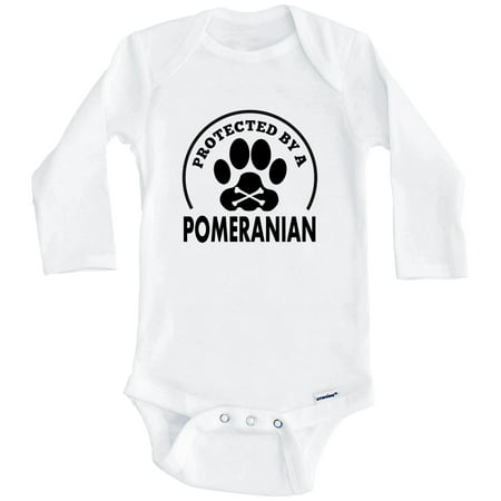 

Protected By A Pomeranian Funny One Piece Baby Bodysuit (Long Sleeve) 6-9 Months White