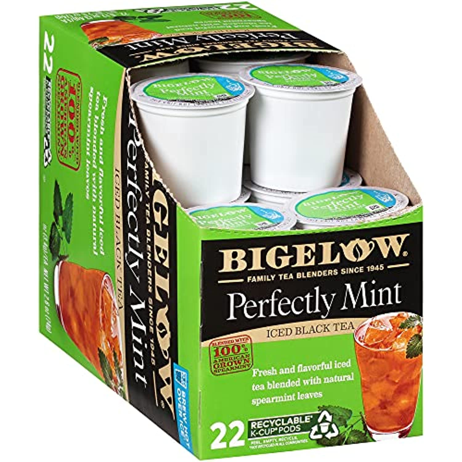 Bigelow Unsweetened Perfectly Mint Iced Tea K Cups, 22 Count Box (Pack