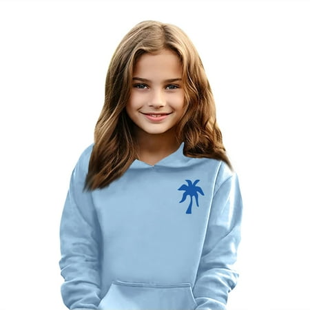 

Swohaoen Girls Sweatshirt Kids 10-12 Pink Palm Puff Hoodie Long Sleeve Letter Print Cute Graphic Hoodie Drawstring Pullover Pink Kids Clothes Blue 9-10Years