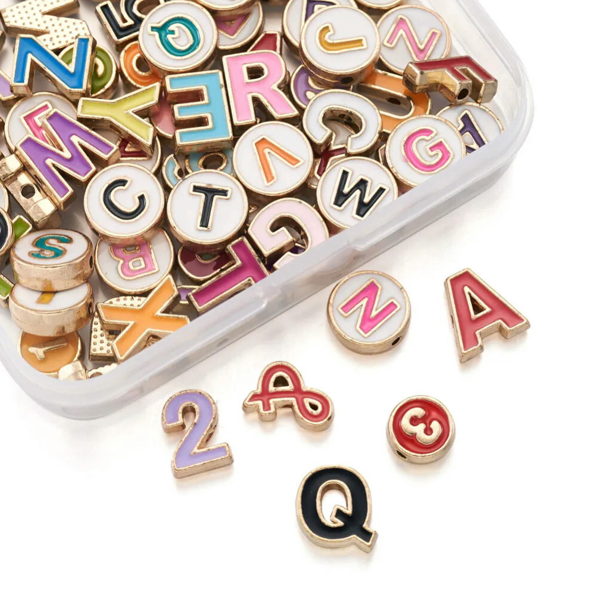 U8MO 75pcs Letter A~Z Alloy Enamel Beads 0~10 Number Metal Loose Spacer Beads 8~10mm