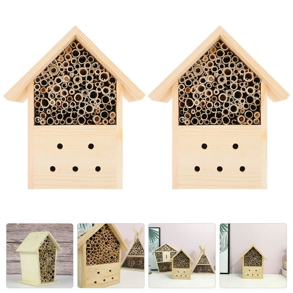 LOLIPPYY 2Pcs Wood Insect House Insect Shelter Khaki For Outdoor Use