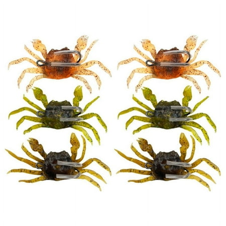 Deliqiba 6pcs Cranka Crab Lure Crab Bait 3D Simulated Crab Soft Lure with Double Hooks for Fishing Accessories Tools