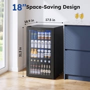 Simzlife 130 Can Beverage Refrigerator with Glass Door for Home, 17.3 in D, 31.3 in H, Black