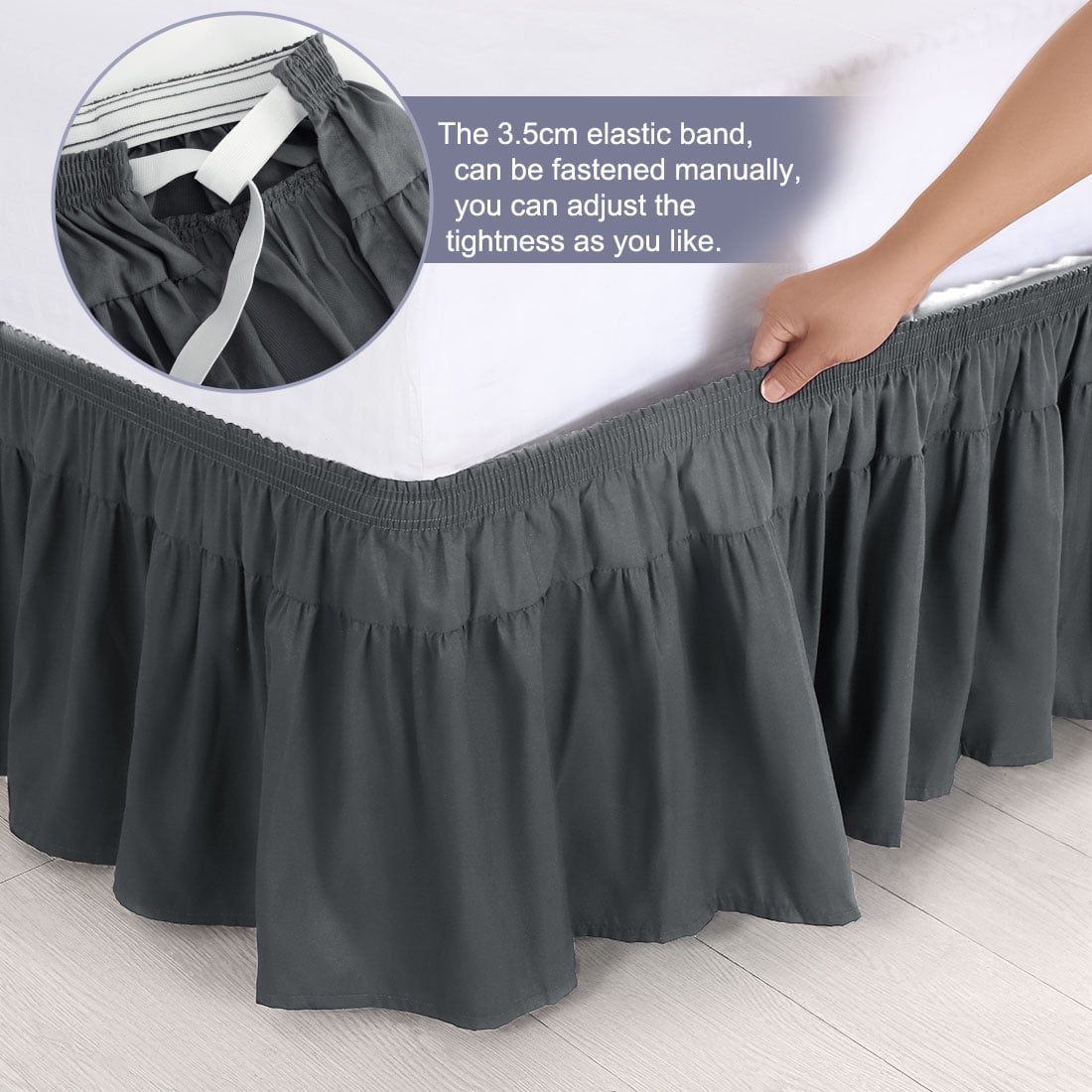 PiccoCasa 1Pcs Polyester Brushed Bed Skirt Elastic Dust Ruffles 16 Inch Drop King Dark Gray