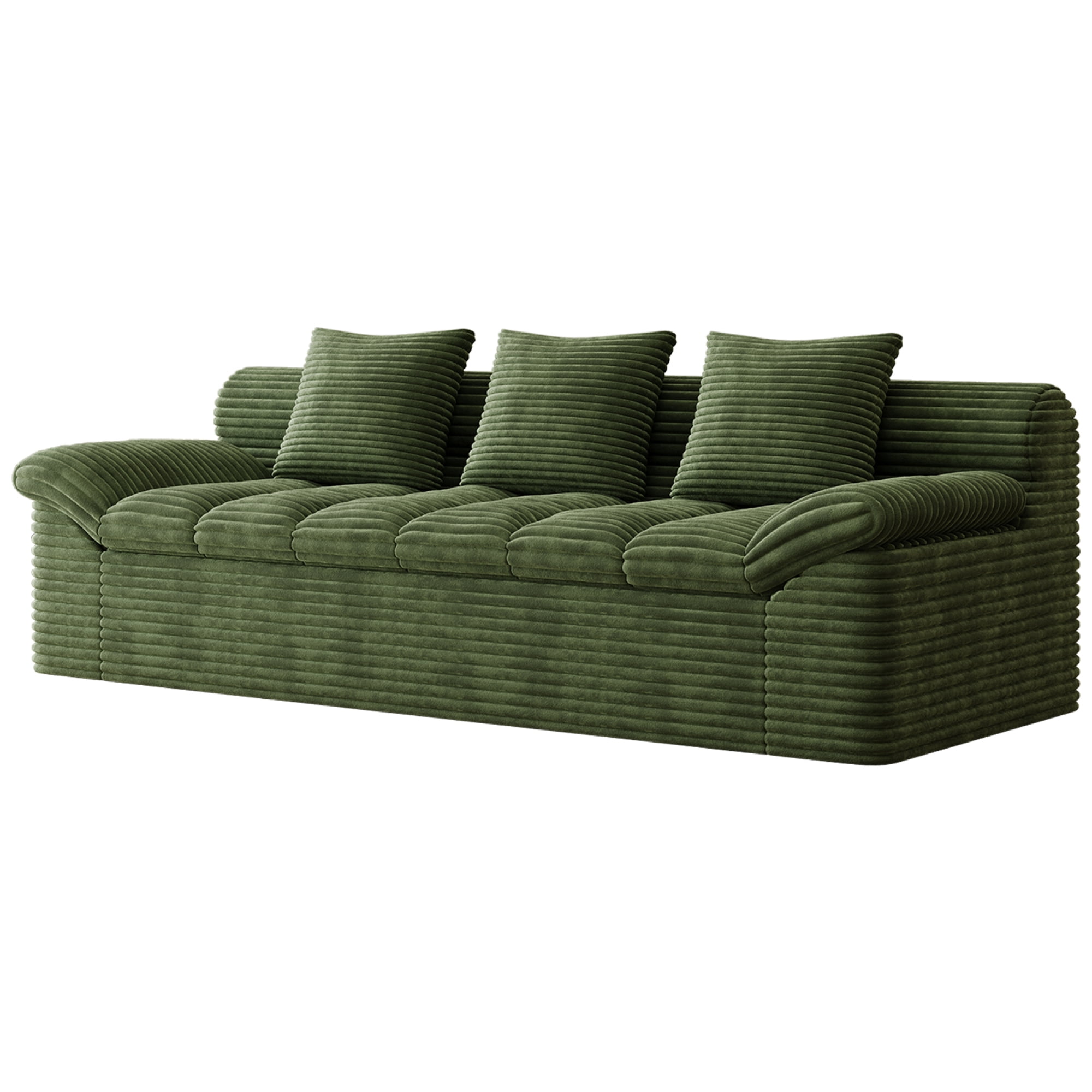 Leumius 3 Seater Boneless Couch for Living Room, Upholstered Corduroy Fabric Loveseat Couch with Deep Seats,Cloud Sofa for Living Room,No Assembly Required,Antique Green