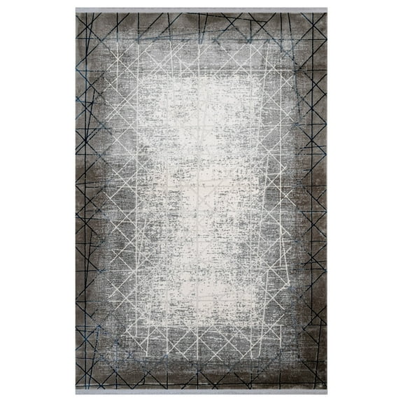 Orai Navy Geometric Acrylic Area Rugs for Living Room Jacquard Textured Modern Rugs Soft Geometric Rug for Bedroom Washable Rug Non-Slip Bohemian Carpet Perfect for Dining Room Office Beige