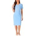 thumbnail image 1 of Vestido de mujer corto de manga corta Inspire Chic, vestido ajustado de tweed para el trabajo, vestido lápiz S azul cielo, 1 of 5