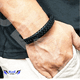 thumbnail image 5 of Pulsera Piel Genuina Acero Inoxidable Masculino Negro Trenzada Hebilla Magnética Cuero Hombre, 5 of 6