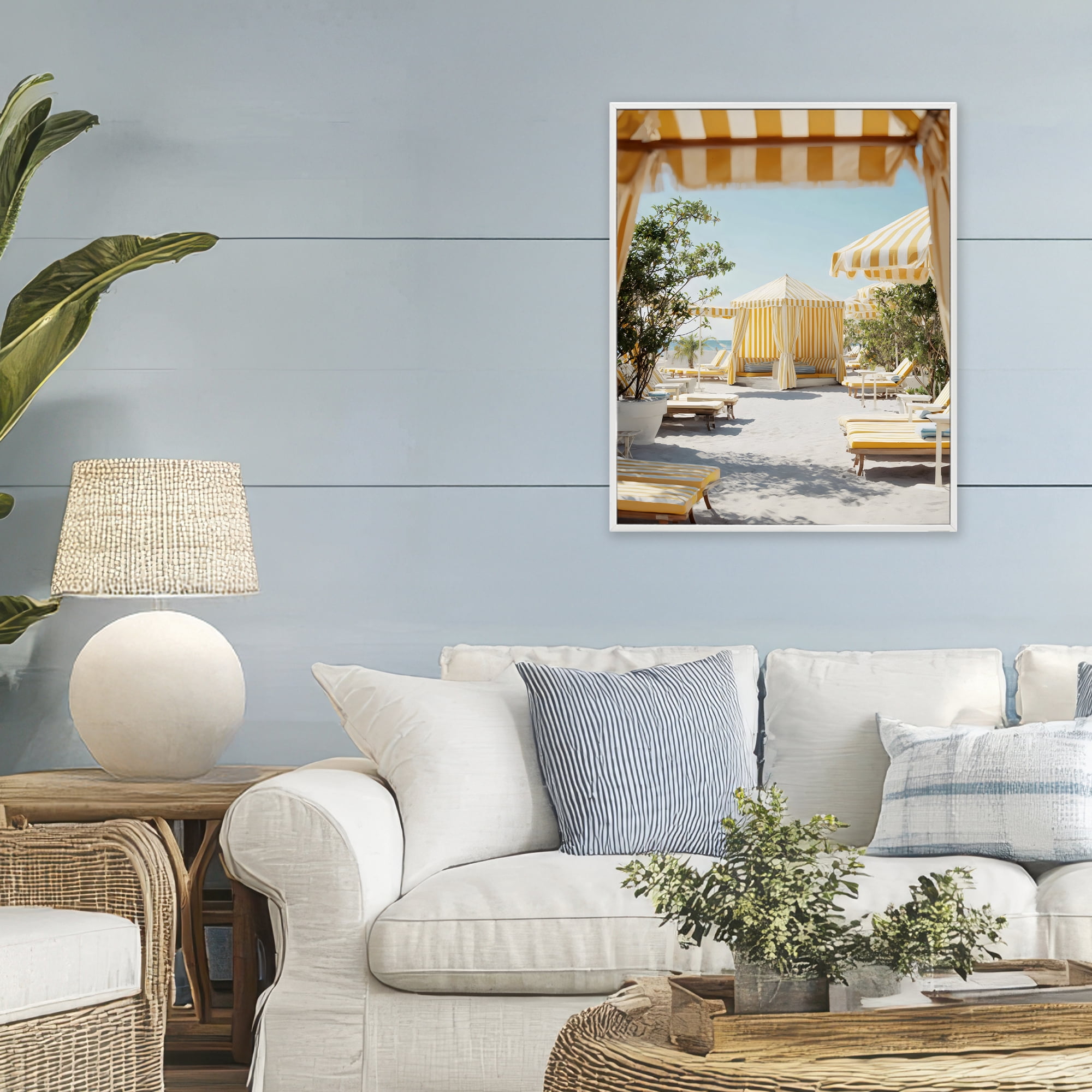 Stupell Industries Yellow Striped Beach Cabanas White Framed Giclee Art, design by Franklyn Gregory