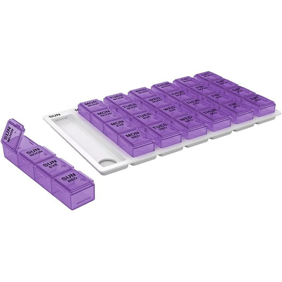 Ezy Dose Weekly (7-Day) Pill Organizer, Medium Pop-Out Compartments, 4 Times a Day, Assorted Colors