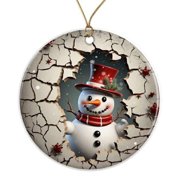 Snowman Ornament - Festive Holiday Decor - Christmas Tree Ornament - Unique Winter Decoration - Seasonal Art Ornament Ceramic Ornament - 3 Inch Christmas Tree Round Ornament ORNW0170