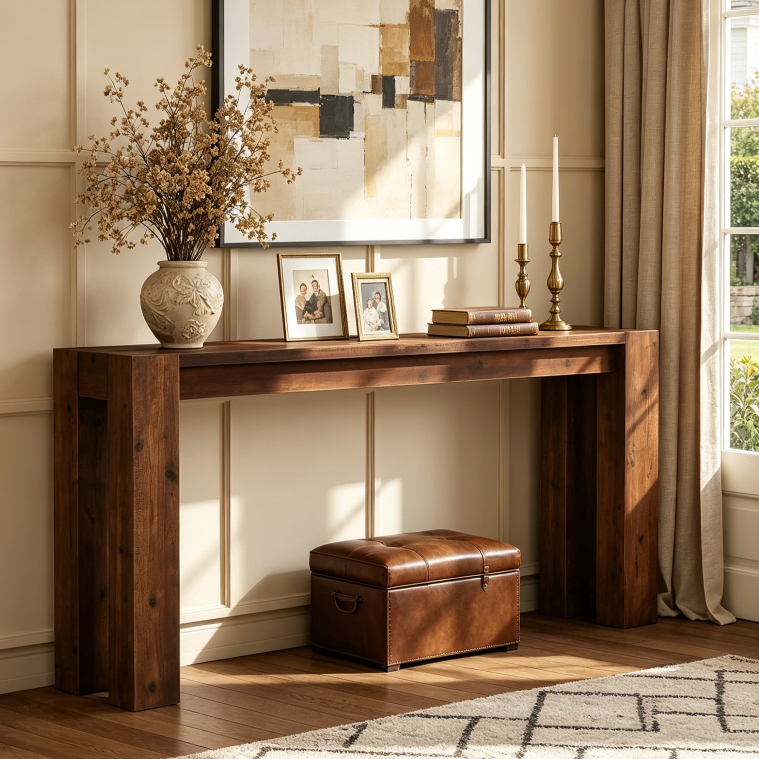 Fnova 70.9" Solid Wood Black Console Table, Farmhouse Extra Long Narrow Entryway Table, Heavy Duty Sofa Table for Living Room, Hallway, Foyer