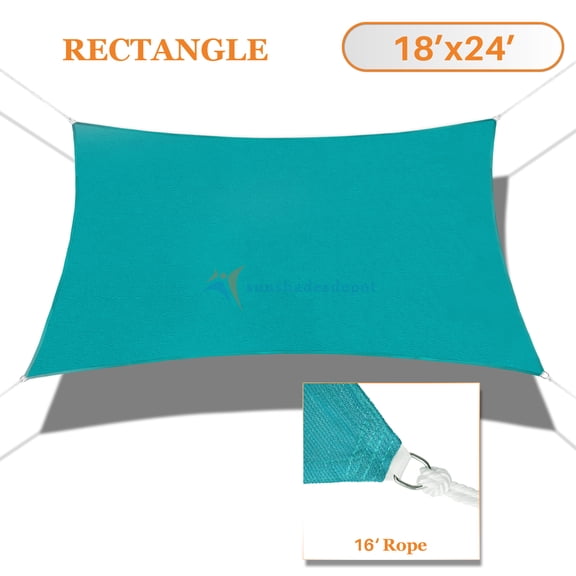 Sunshades Depot 18' x 24' Sun Shade Sail Rctangle Permeable Canopy Turquoise Green Custom Size Available Commercial Standard