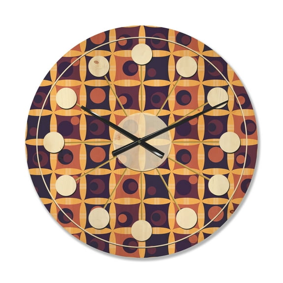 Designart 'Grid in Orange Retro' Mid-Century Modern Wood Wall Clock
