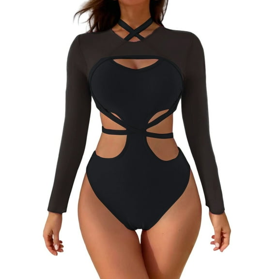 MSJUHEG Tummy Control Bathing Suits,Short Sleeve Bathing Suit,Push Up Swimwear,Push Up Swimsuits for Women,Swimsuits for Women 2025,Tie Side,Swimwear Monokinis Black L