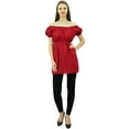 thumbnail image 4 of Bimba Women's Off shoulder Puff Sleeve Tops Elastic Waist Blouse Cotton Tunic, 4 of 9