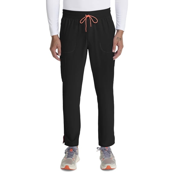 Cherokee Infinity Mens Drawstring Straight Leg Scrub Scrub Bottoms Mid Rise Zip Fly, 6 Pockets, Rib-Knit Waistband - IN200A, M Short, Black