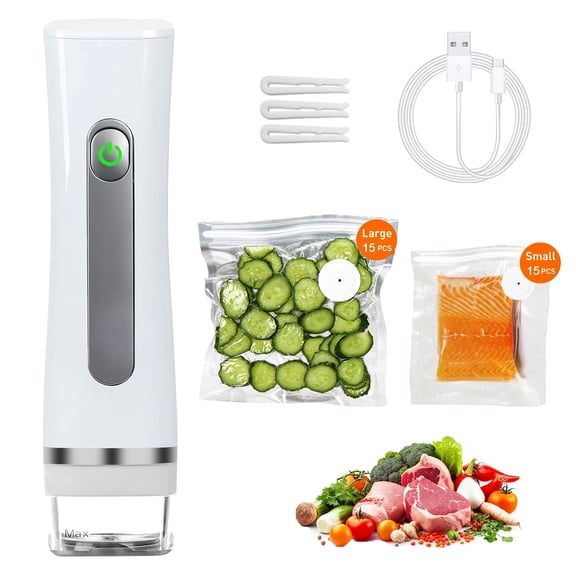 Beslands Handheld Vacuum Sealer for Food with 30 Reusable Bags - 6X Extended Freshness, Powerful Portable Food Saver Machine for Compact Storage, Meal Prep, Sous Vide & Kitchen Organization, White