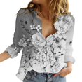 thumbnail image 2 of Gray Women Shirts, Womens V Neck Roll Up Sleeve Down Blouses Tops,Women Shirts 3XL, 2 of 5