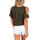 thumbnail image 3 of Sonducket Camiseta de mujer con cuello en V y hombros descubiertos, blusa informal de manga corta, negro, 3XL Prendas para la parte del cuerpo ejercito verde XL, 3 of 5