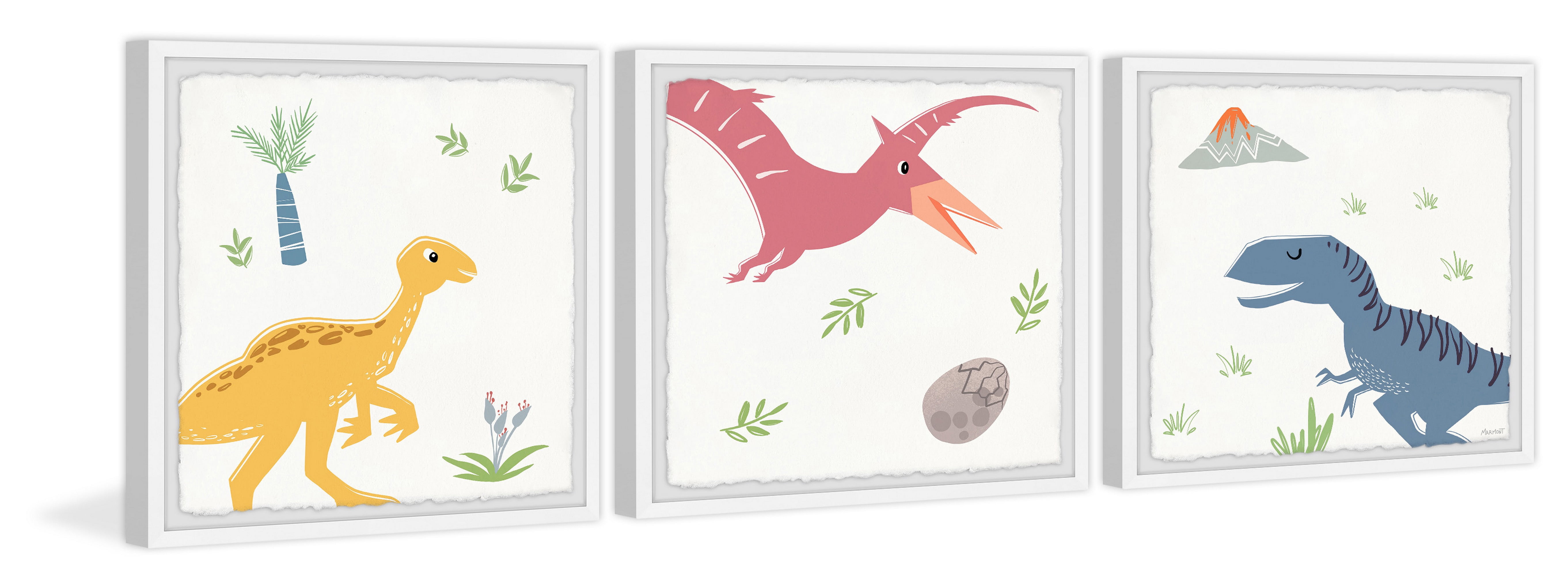 Marmont Hill Printed Dinosaurs Framed Art Prints, Set of 3