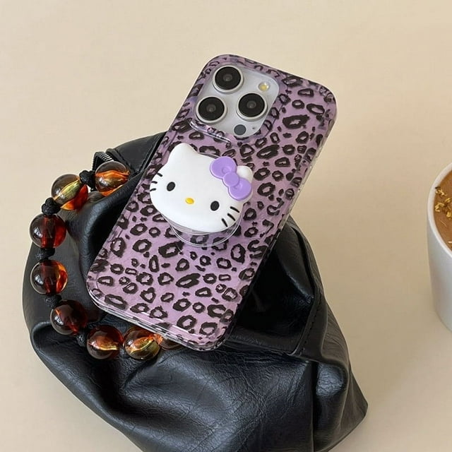 Color Leopard Hello Kitty Grip Tok Holder Étui Rigide pour iPhone 16 15 Pro 14 Plus 13 Pro Max 12 Mini 11 X TP 7 1 pour iPhone 16Pro Max